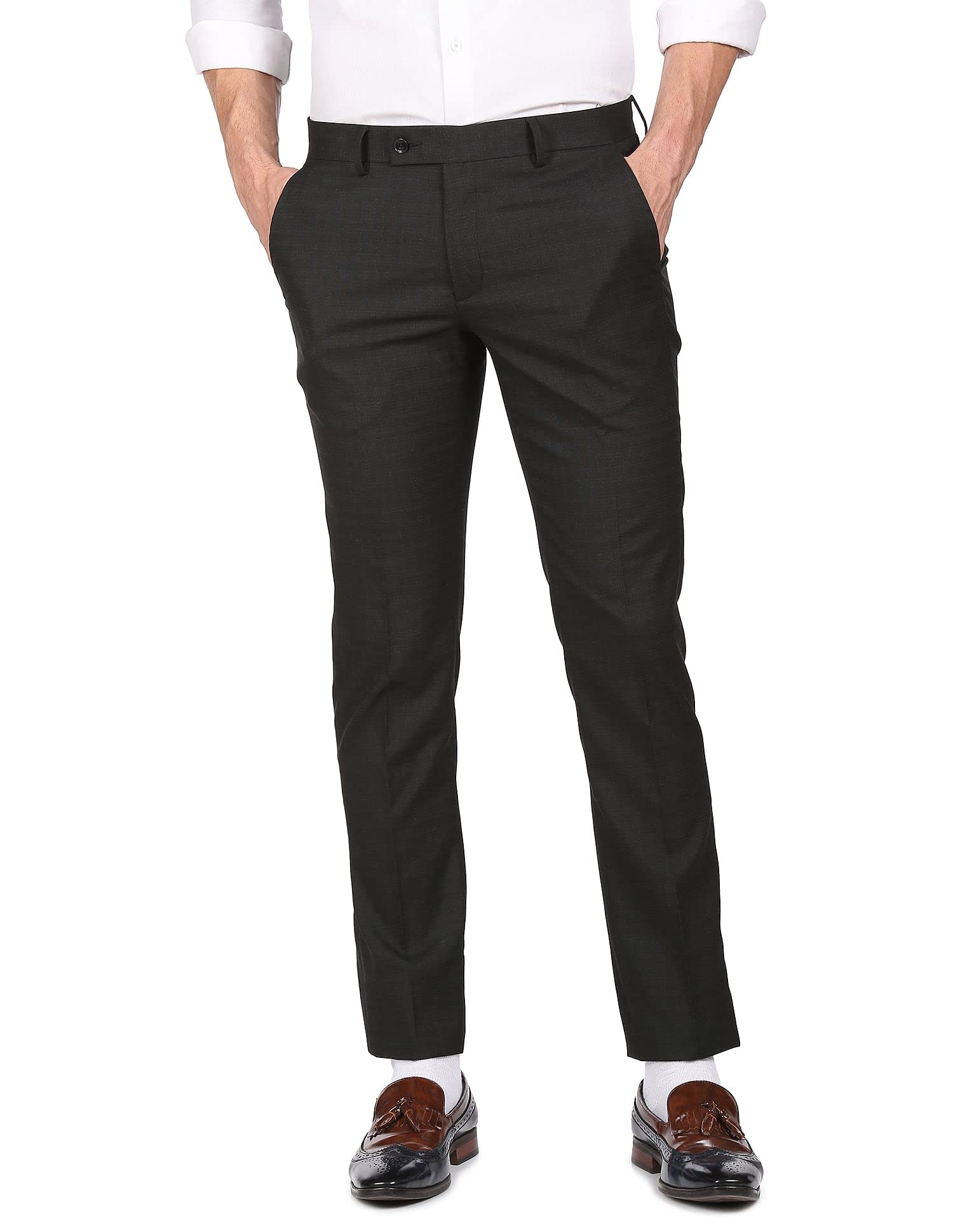 arrow Men Black Hudson Tailored Fit Solid Formal Trousers-picture-12