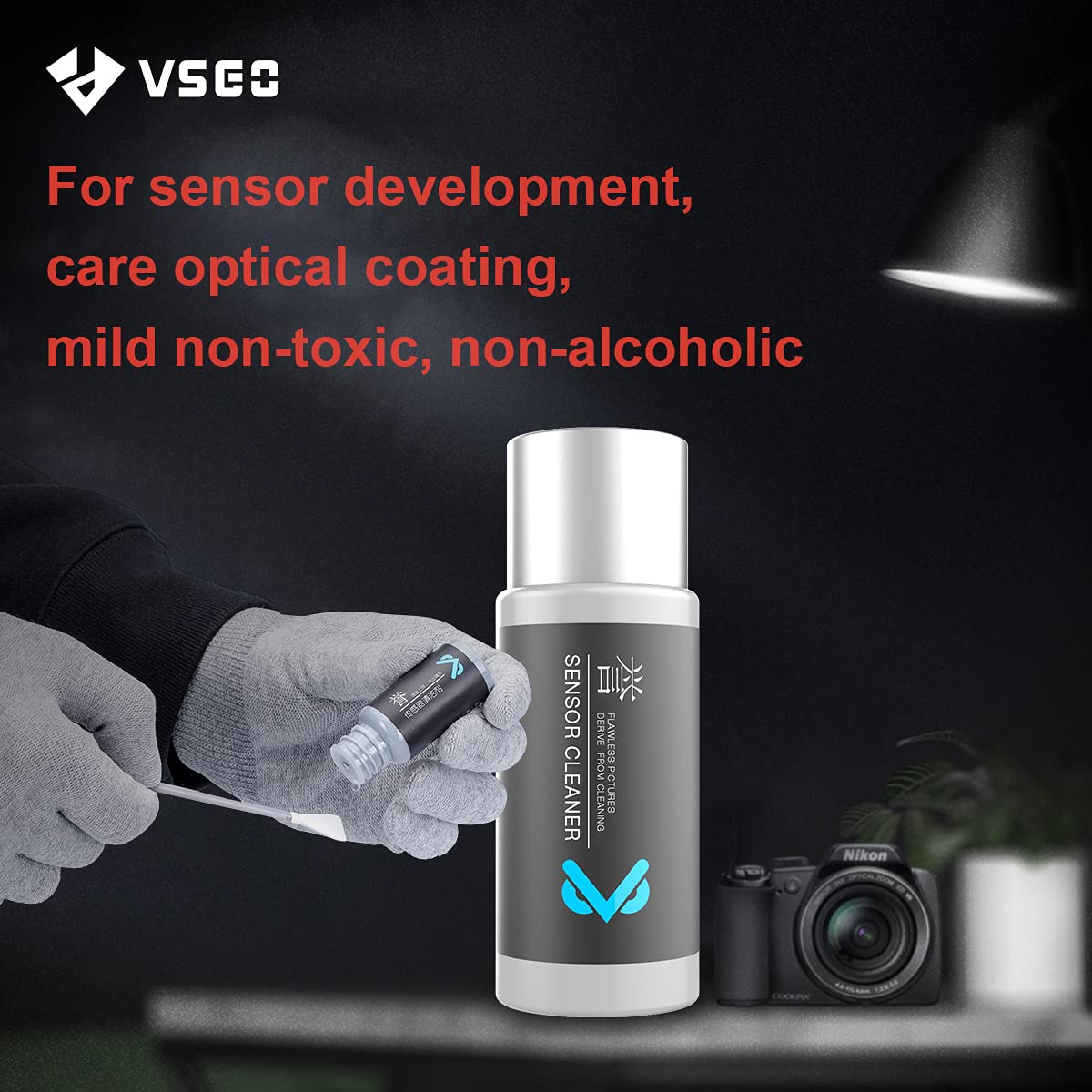 VSGO Kit di pulizia sensore mirrorless per fotocamere formato Meduim, 12 tamponi CMOS da 34 mm e detergente da 10 ml incluso (VS-S04E)