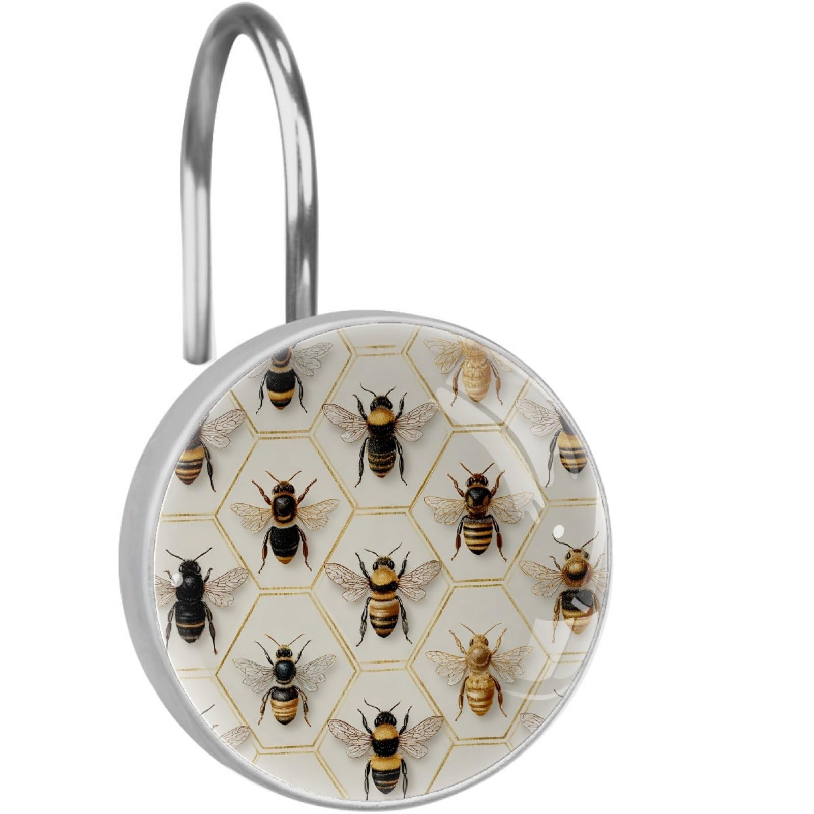 VAPOKF Decorative Shower Curtain Hook, Honeycomb Bees Rustproof Stainless Steel Shower Curtain Hook for Bathroom, Shower Curtain Hangers for Shower Rod