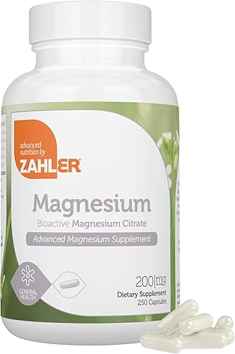 Zahler citrato de magnesio, suplemento natural con absorción máxima, ayuda a mantener la función muscular normal y nerviosa, Kosher, 200 mg, 120
