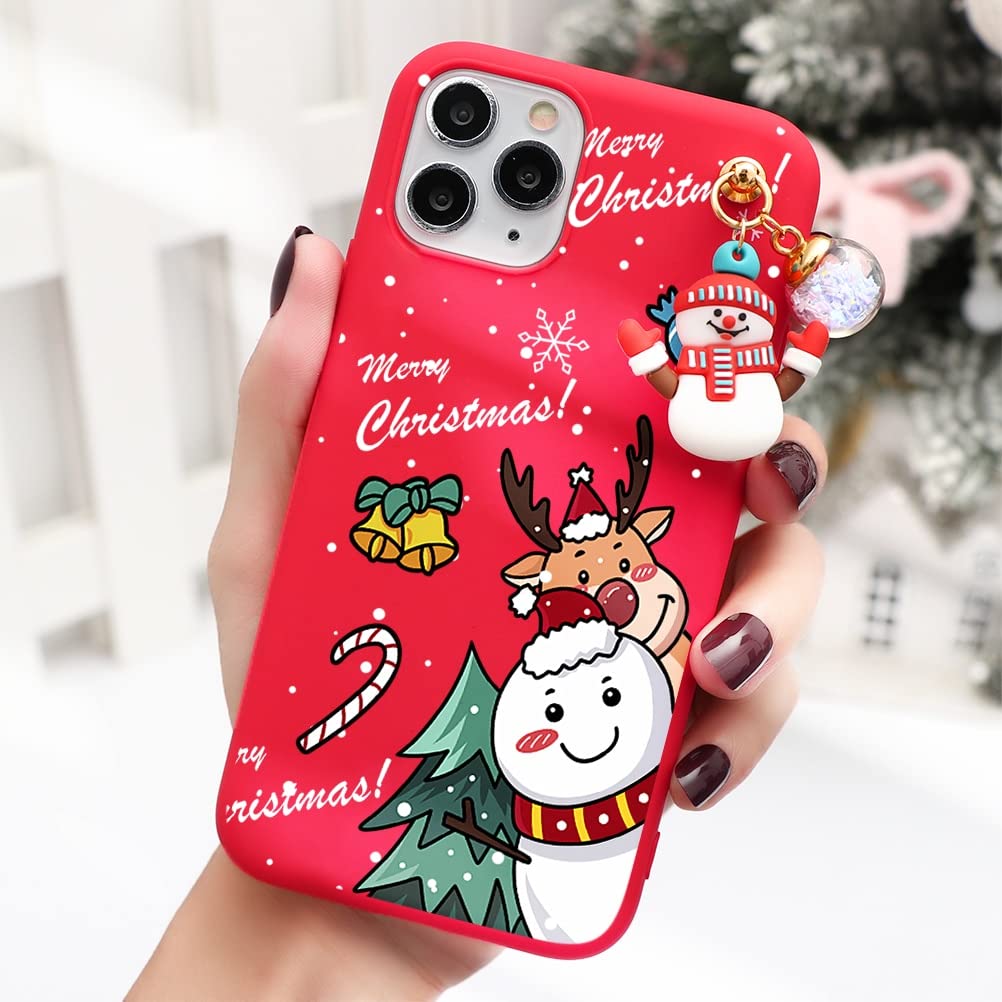 Custodia Yoedge Per IPhone 11 Con Pupazzo Di Neve 3D - Natale Morbida TPU Antiurto Rossa