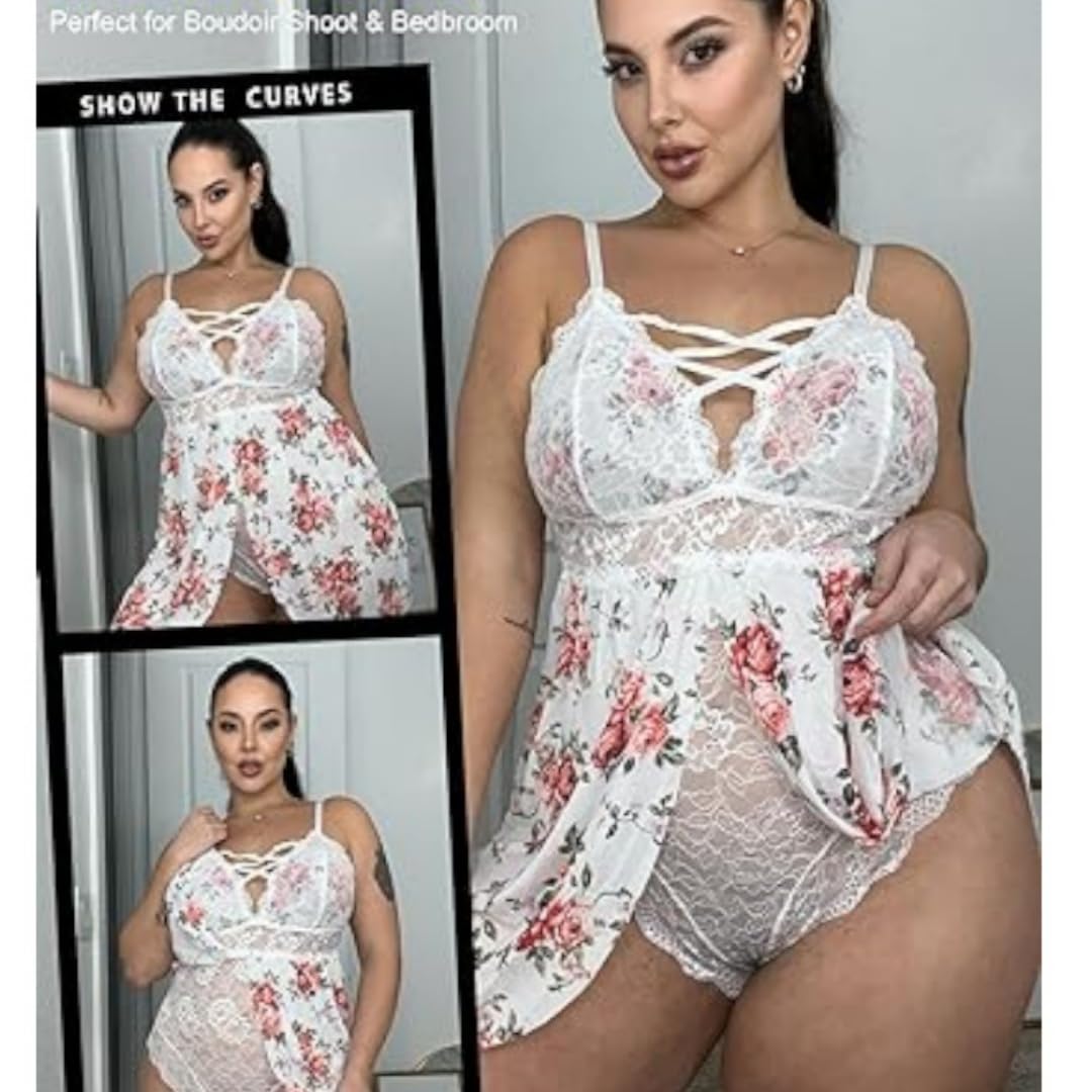 XHYRHTS Sexy Dessous Babydoll Plus Size Damen Chemise Nachthemden Spitze Negligee Unterwäsche Einteiler Nachtwäsche Nachthemd Damen Nachtwäsche