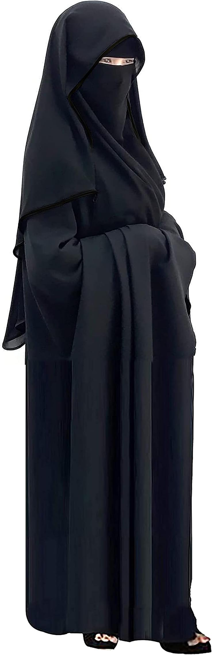 Saudi Chiffon First Class Quality Long Niqab burqa Hijab Face cover Veil Islam Islamic Jilbab (Black x Black Satin), One Size