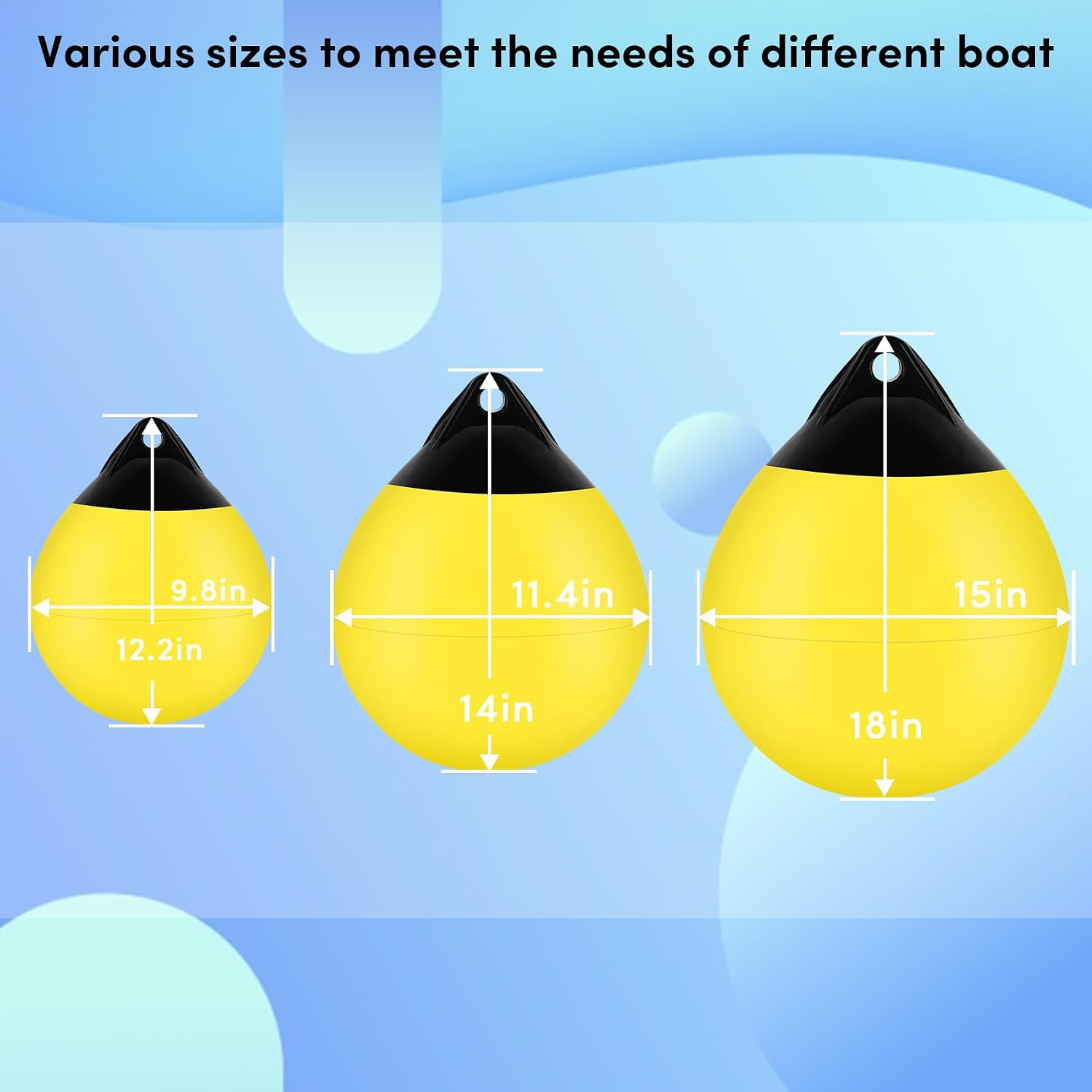 Boat Mooring Buoy 10/12/15 inch,Round Boat Fender Ball Boat Buoy Ball,Inflatable Boat Fender Dock Bumper Ball Anchor Buoy Suitable for Yachts Marinas Sailboats Ski Boats