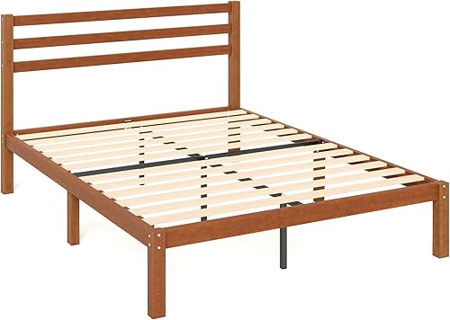 Miniatura 11 de Zinus Leah - Base de cama de plataforma de bambú con cabecero, no necesita somier, soporte de listones de madera, fácil de montar, tamaño matrimonial