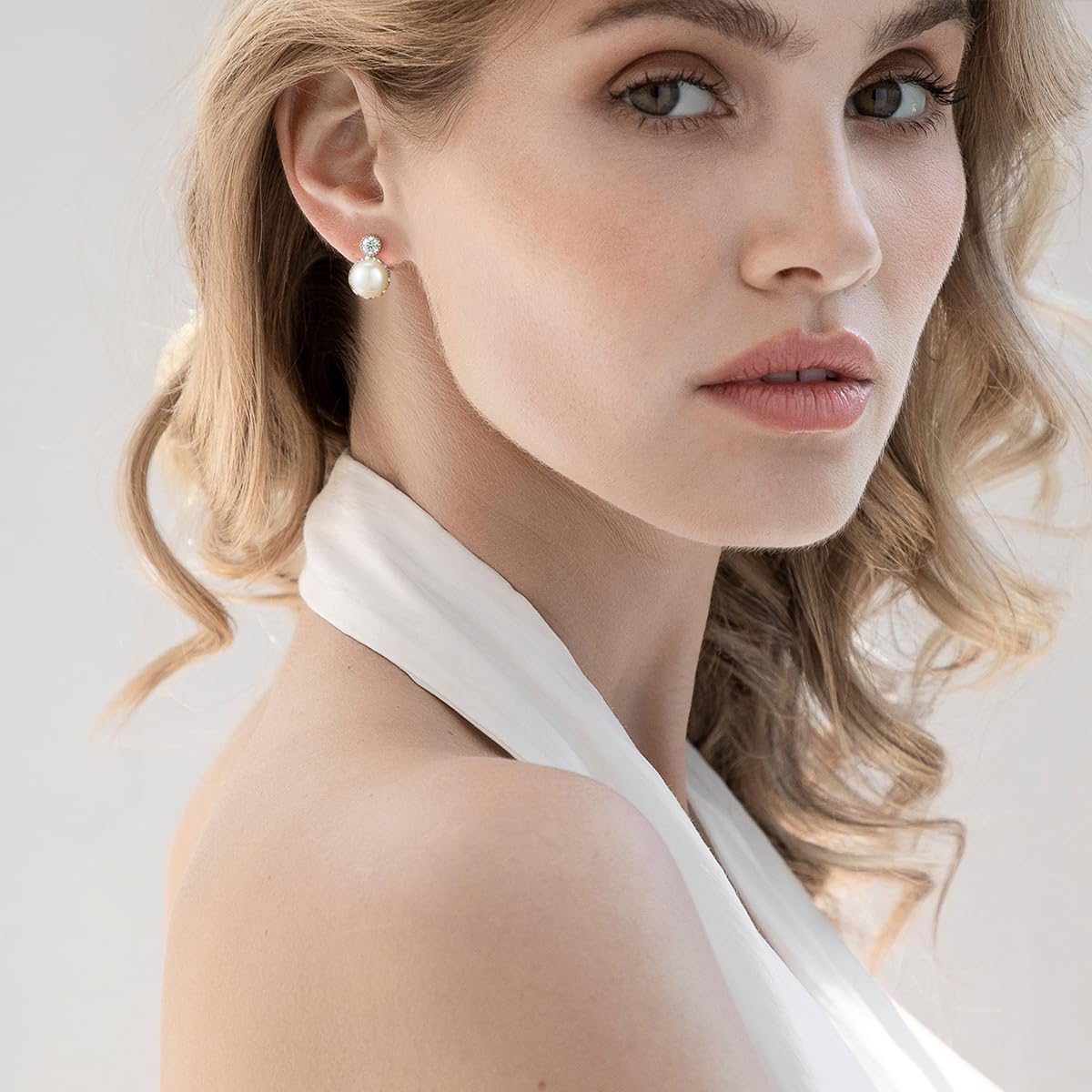 NORBU S925, Button Freshwater Pearl Earrings for Women, Pearl Studs with Cubic Zirconia, Timeless Elegant Gifts for Mom Her Wife, Mothers Day/Wedding Anniversary/Christams