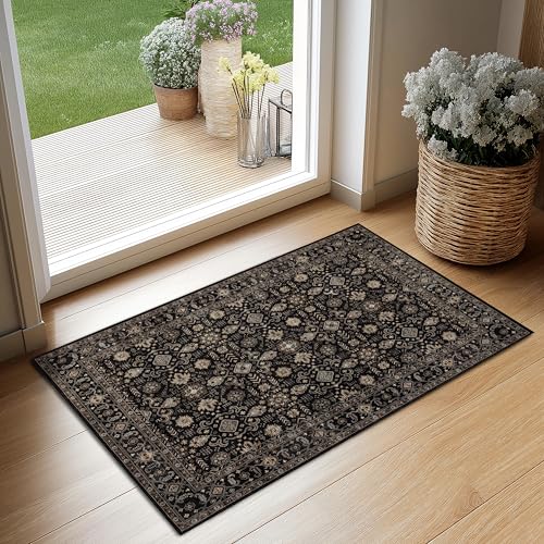 Ruaruarug Area Rug Non Slip Machine Washable Ultra Soft Living Room/Bedroom/Kitchen/Outdoor/Classroom Black Gold, 2'×3'