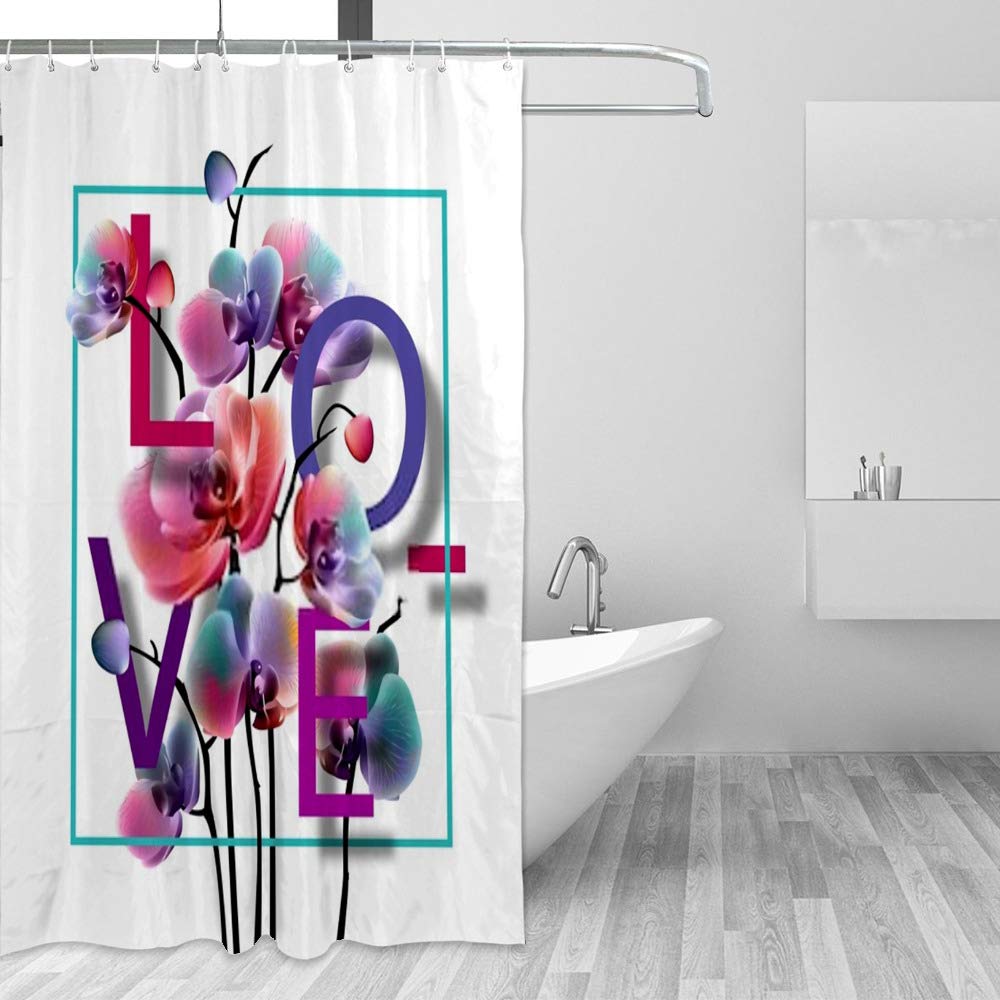 Rideau de douche anti éclaboussures en tissu imperméable aux motifs orchidées