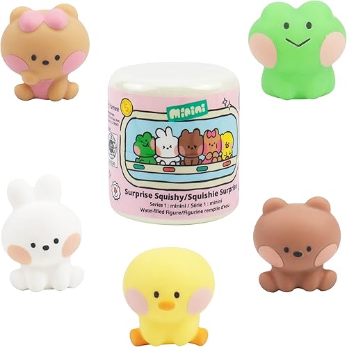 Hamee LINE Friends Minini Cute Capsule Squishy (LINE Friends - Serie 1) Relleno de agua Caja Mini Fidget Stuffer Bolsa de regalo de cumpleaños,