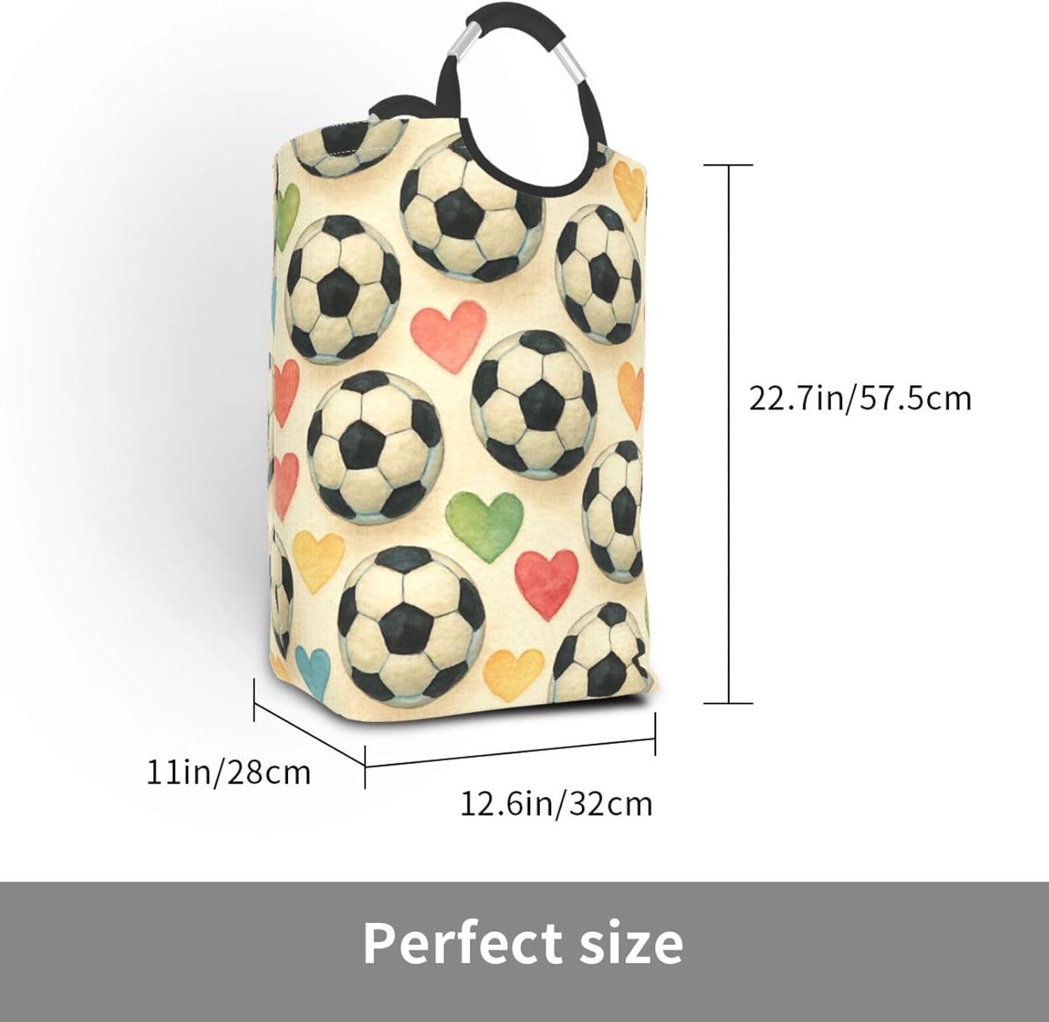 50l Laundry Basket Cute Football Love Theme Waterproof Laundry Hamper Foldable Clothes Laundry Bag With Handles