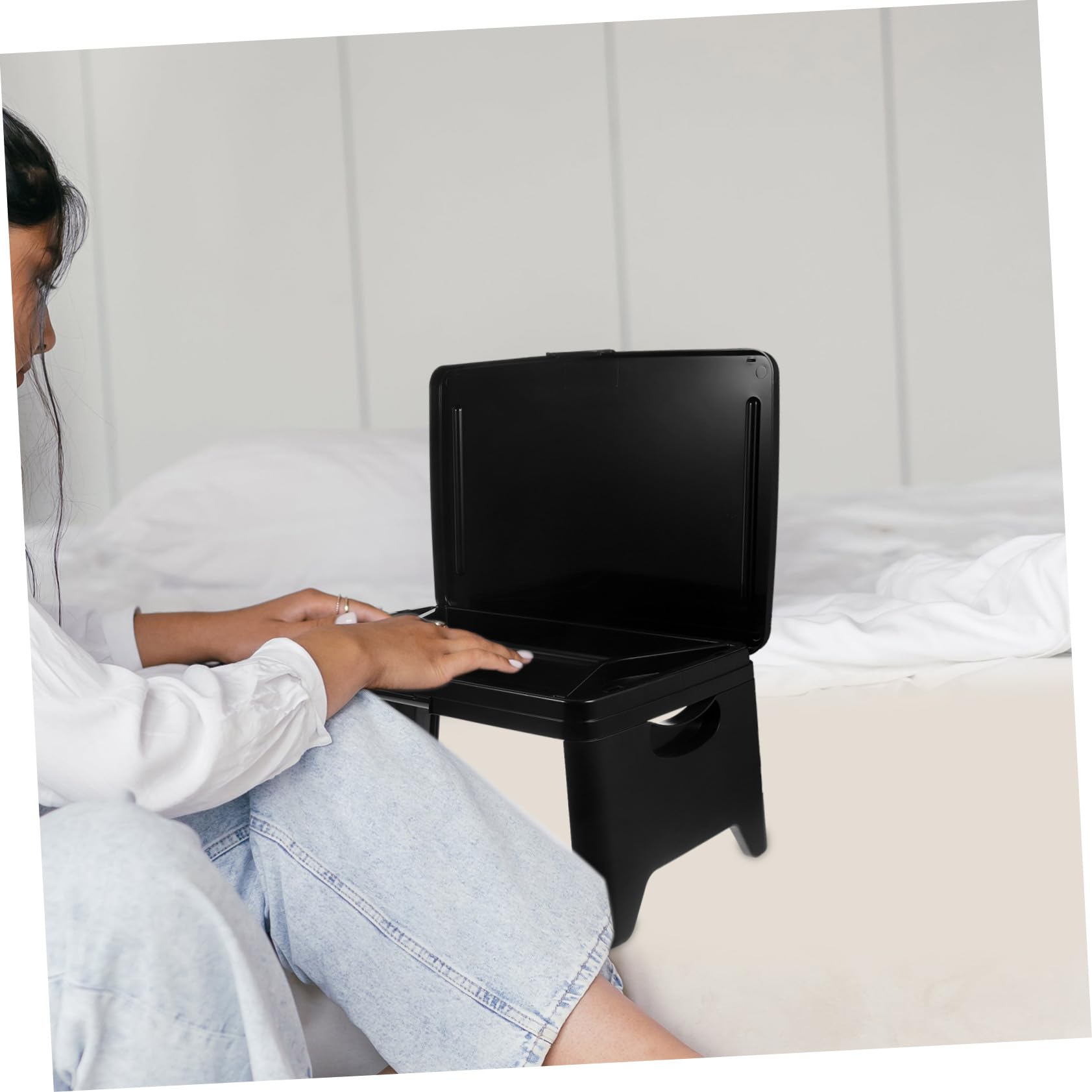 Veemoon Foldable Lap Desk for Bed Multifunctional Laptop Holder Storage Compartment Sturdy Stable Structure Non- Bar Portable Couch Table Elegant Study
