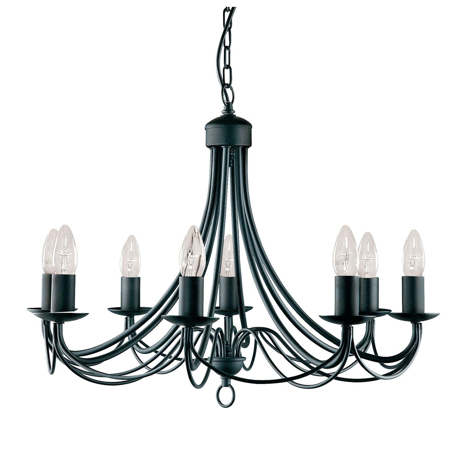 8 Lights Black Finish Iron Frame and Curved Arms Ceiling Pendant Fitting Light