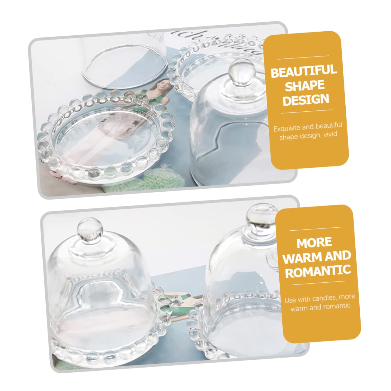 ABOOFAN Lot De 2 Cloches en Verre pour Bougies Plantes Succulentes Guirlandes Lumineuses Photo Gâteau Dessert Décoration