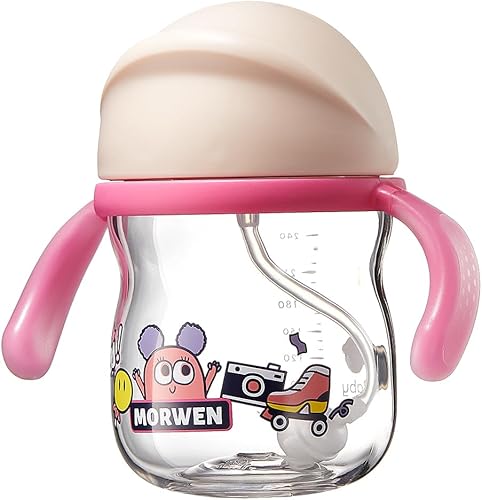 bc babycare Vasos para niños pequeños, vaso con popote con peso para niños de 6 meses, 8 onzas, a prueba de sacudidas y derrames, con pajita, tazas