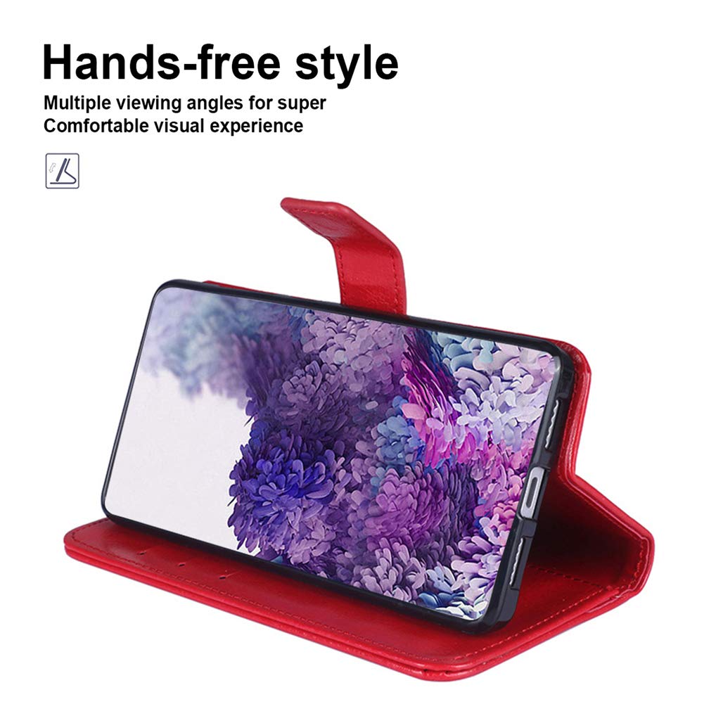 SONWO Cover Portafoglio In Pelle PU Per Oppo A15 Con Chiusura Magnetica, Slot Per Carte E Supporto - Rossa - 2