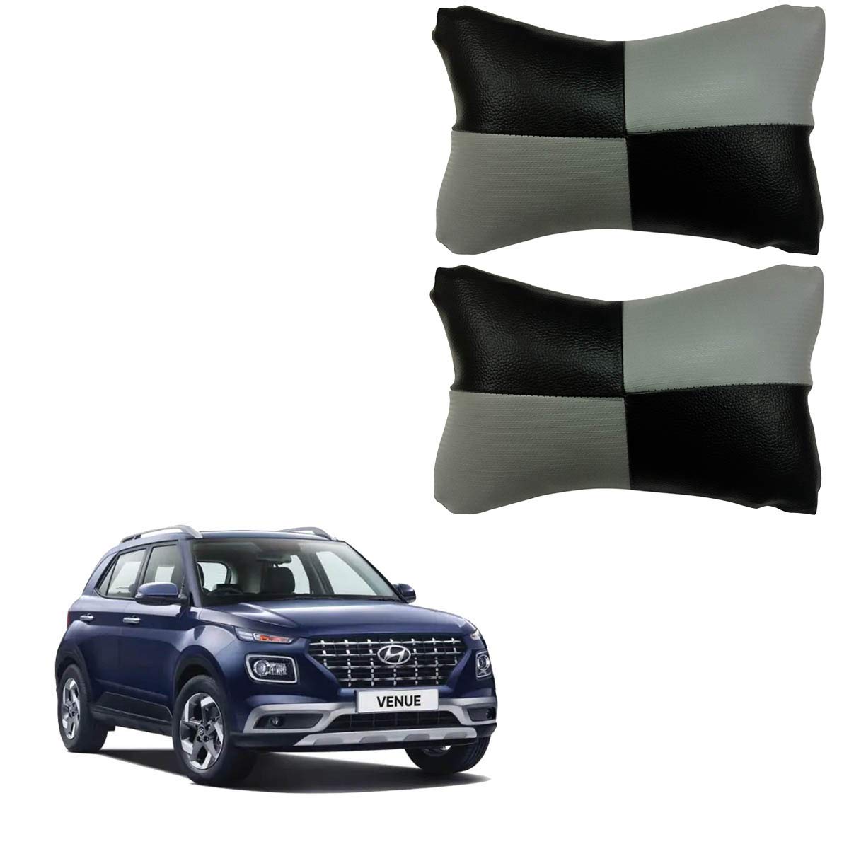 AdroitZ Grey Car Cushion in Check Design Material Leatherette_73