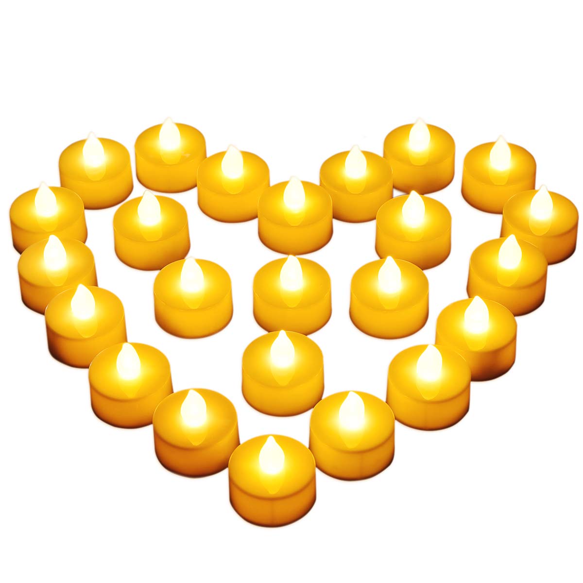 LED Tea Light Candles, 24 pcs Realistic and Bright Flickering Electric Fake Candle Lamp, Battery Tea Lights,120H Long Lasting Flameless Candles for Wedding Christmas Festivals Decoration(Warm Yellow)