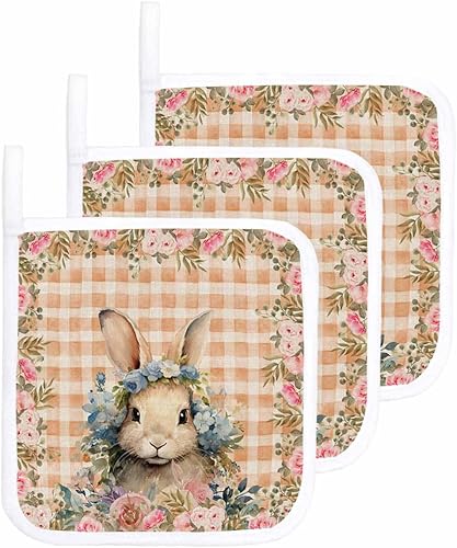 Miniatura 1 de 3 Packs Easter Rabbit Pot Holders Sets for Kitchen,Oven Pan Plate Bowl Pads Heat Proof Mat with Hanging Loop,Terry Cloth Potholders Soft Grip for