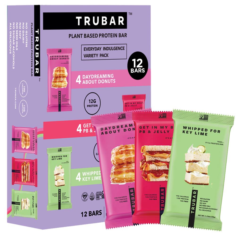 TRUBAR Vegan Protein Bar Variety Pack, Assorted Flavors, Peanut Butter, Macchiato, Cookie Dough, Gluten Free, Vegan Protein Snacks, 12G Plant-Based Protein, High Fiber, Healthy Protein Bars, 12 CT — Amazon image 9
