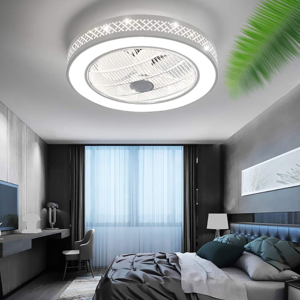 Minney Ceiling Fan with Light, 22 inches Semi Flush Mount Enclosed Shell, Fully Dimmable LED Lighting Caged Ceiling Fan with Remote Control for Low Profile Room