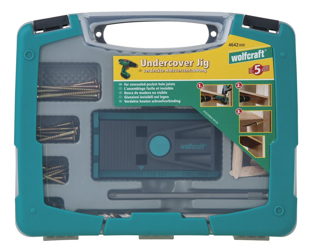 "Wolfcraft 4642000 Set ""Undercover Jig"" Coffret d'assemblage discret",noir & 4640000 Guide de Perçage Bois pour Assemblage par Tourillons, diamètre Ø 6, 8, 10 mm, Multicolore