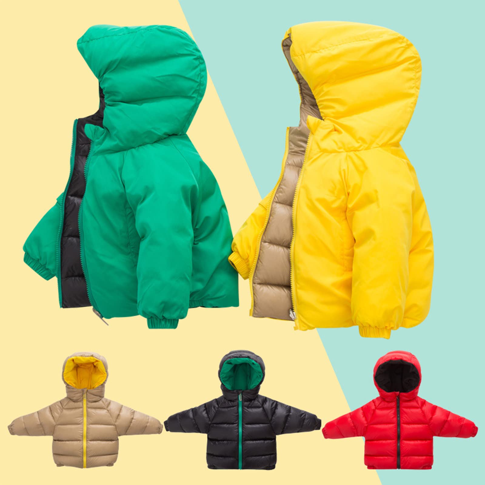 Piumino Double-Face Ispessito per Bambini Inverno Ragazzi e Ragazze Piumino Bianco con Cappuccio Invernale Capispalla Caldo Antivento,Black,11(110CM19KG)