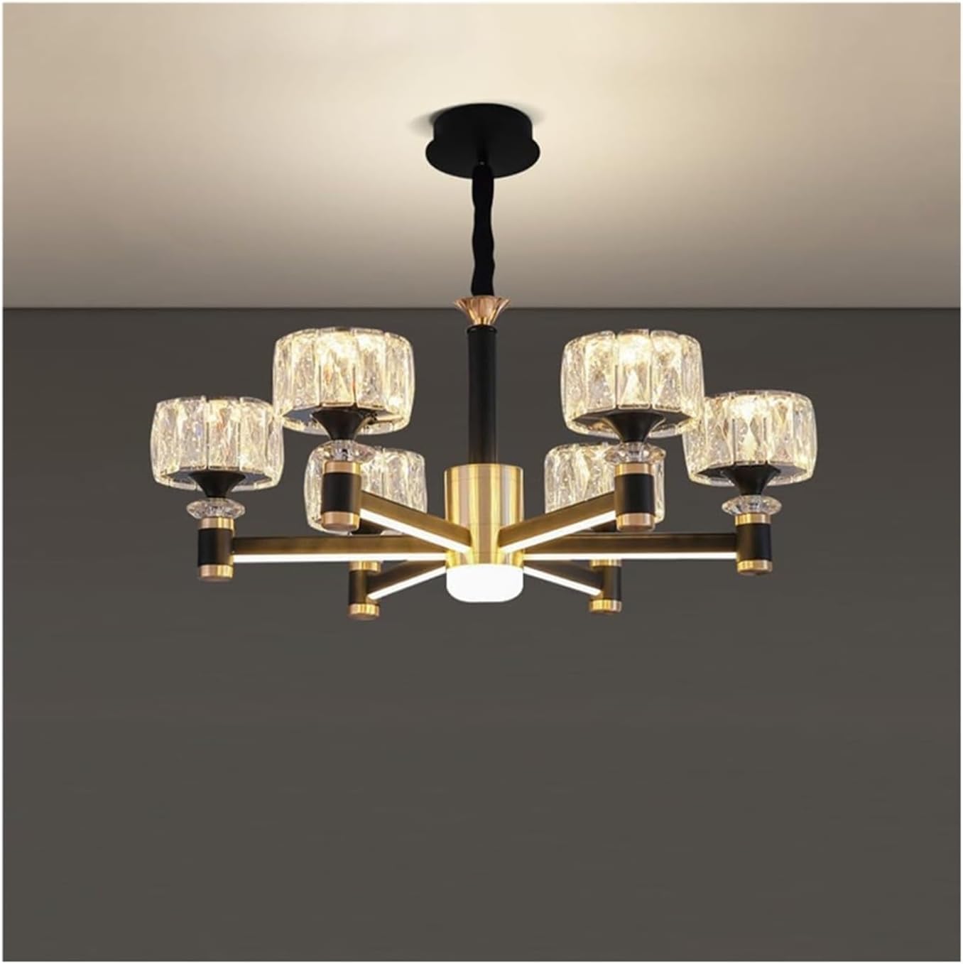 Nowoczesna, wisząca lampa w stylu rustykalnym w stylu rustykalnym, czarno-złota, kryształowa, z 6/8 diodami LED. Idealna do jadalni, sypialni, salonu, kuchni i restauracji (kolor: