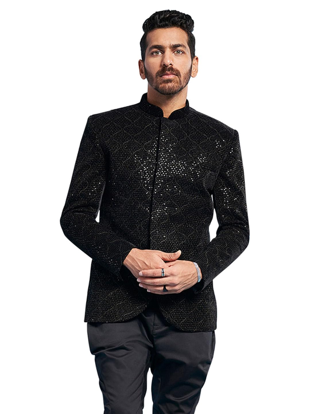 vastramay Men's - Jodhpuri - Velvet Sequined Embroidered Jodhpuri-picture-20