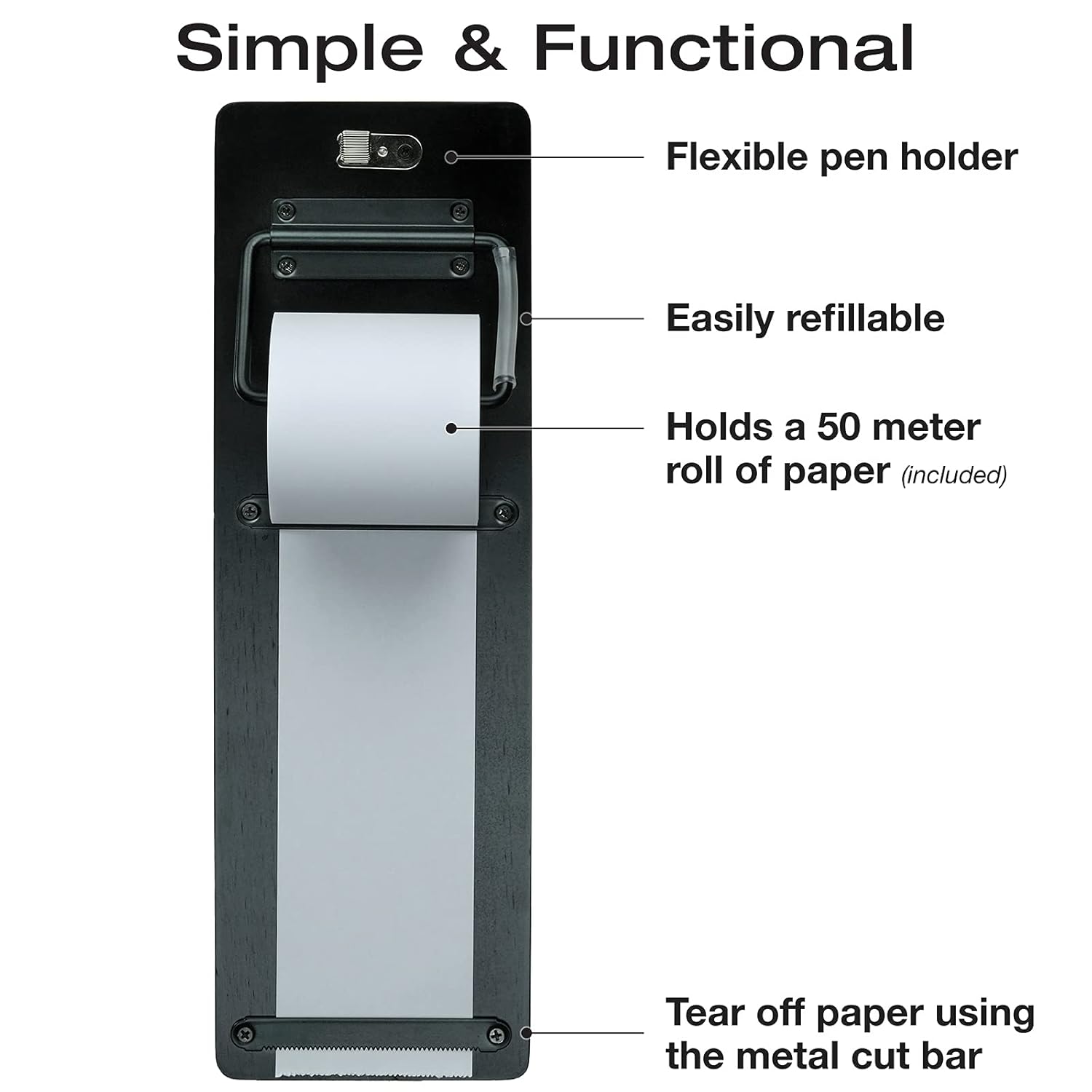 Excello Global Products Wall Mounted Note Paper Dispenser with a 160 Foot roll of Paper Included (Black)