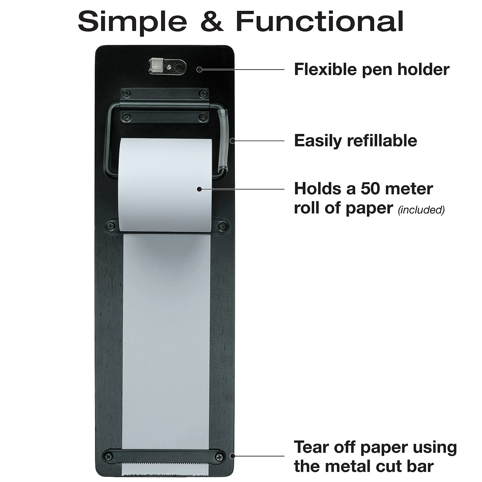 Dispensador de papel montado en la pared con un rollo de papel de 160 pies incluido (negro)