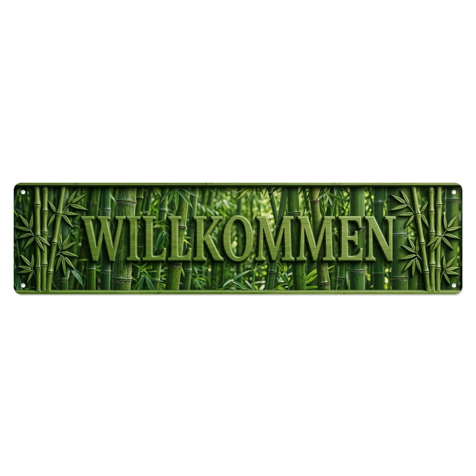 Okahys 4X16inch(10X40cm) Bamboo Forest Natural Green Welcome Metal Tin Sign