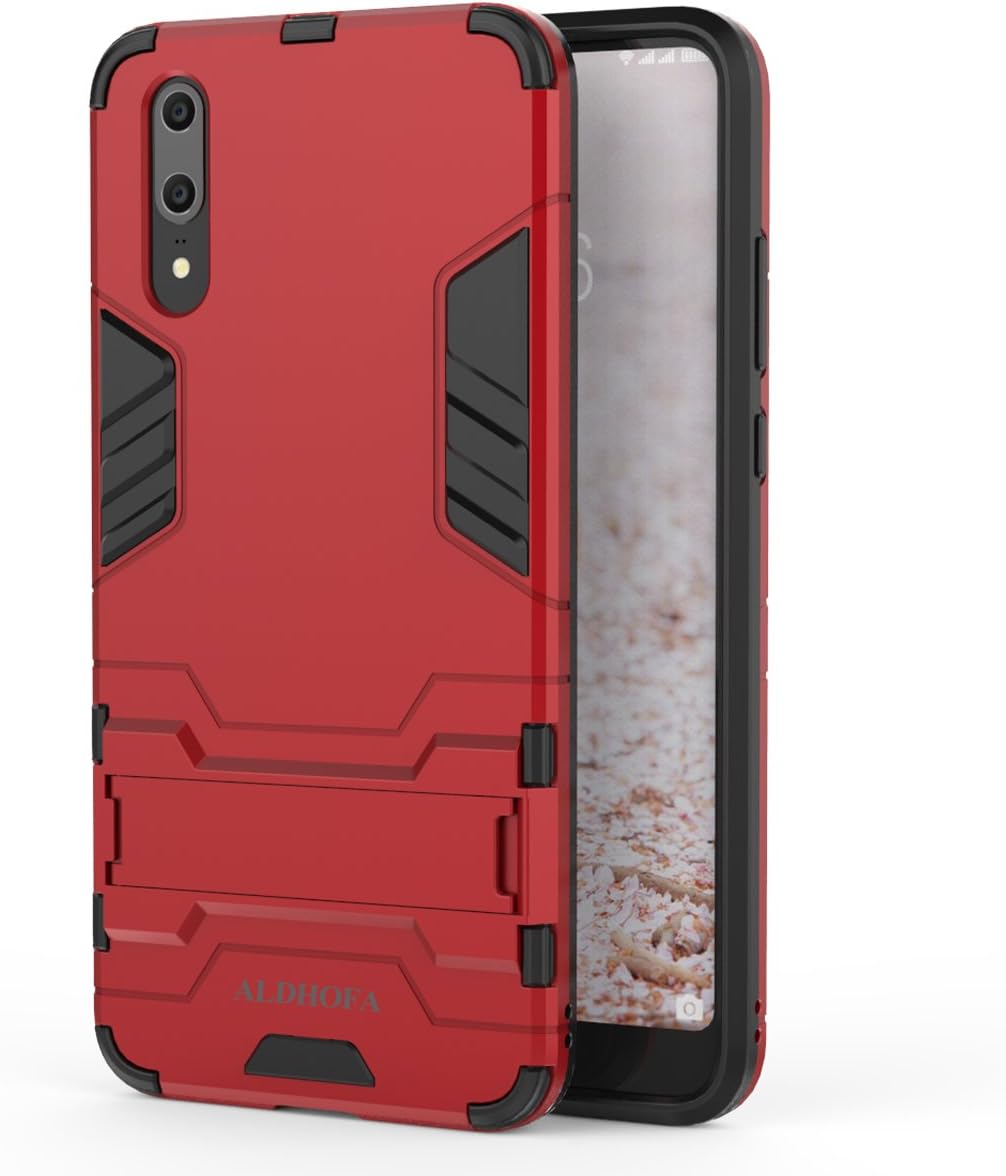 Huawei P20 Case, Slim Armor Hybrid Drop Protection Phone Case Cover With Stand for Huawei P20 (Red)