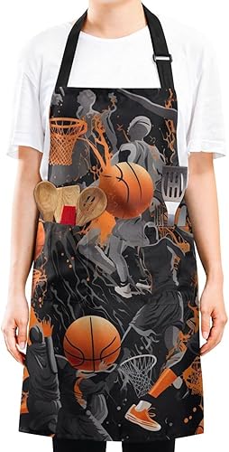 Miniatura 9 de RPLIFE Delantales de baloncesto unisex, delantal de cocina resistente al agua, delantales de camarero con bolsillos, delantales de trabajo para mujer