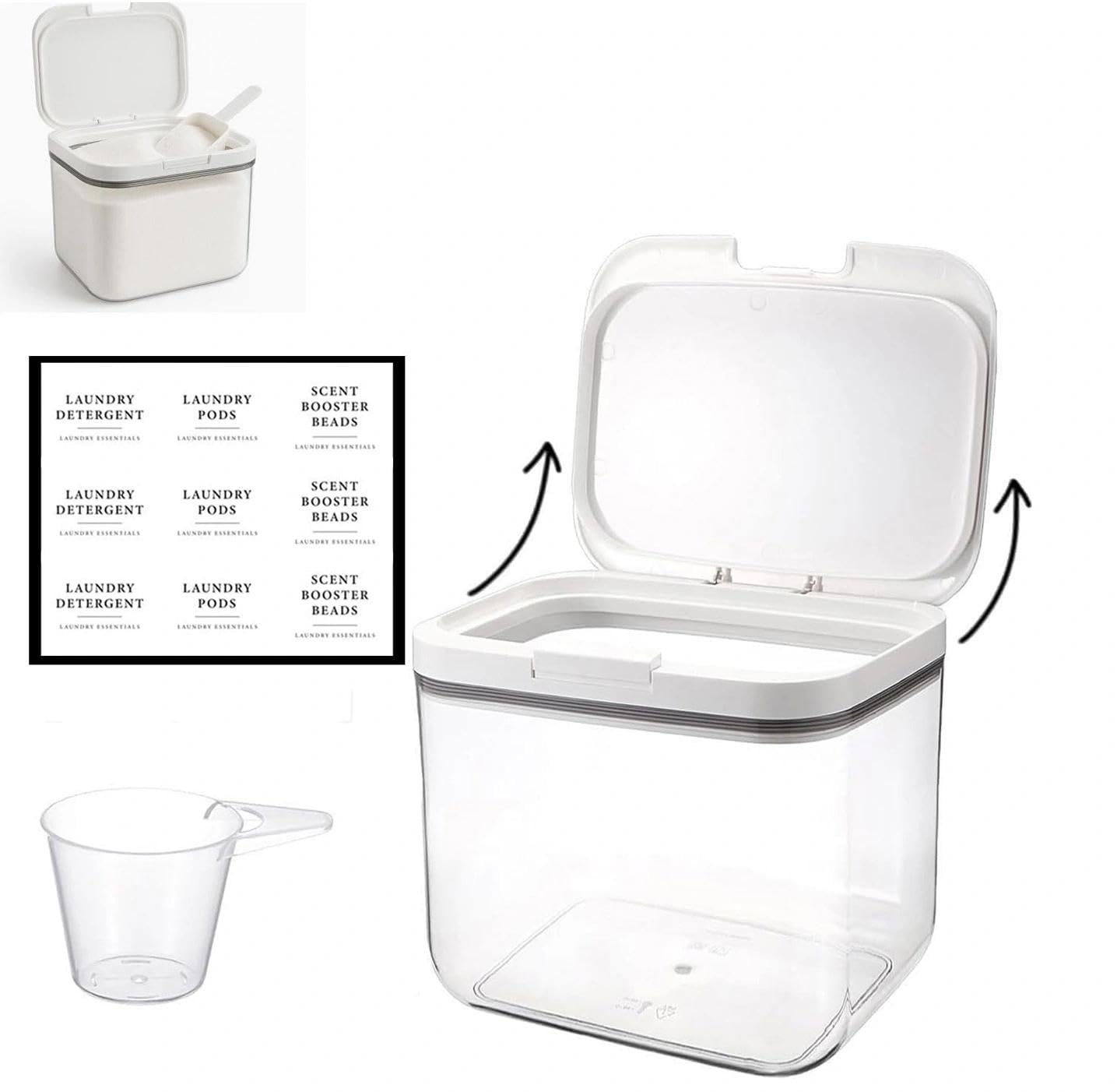 Ruikcoll Laundry Detergent Storage Container, Washing Powder Holder, Airtight Lid Organizer, For Laundry Beads, Washing Powder, Rice, Rice Flour, Dog Food, Transparent White (4.5L)