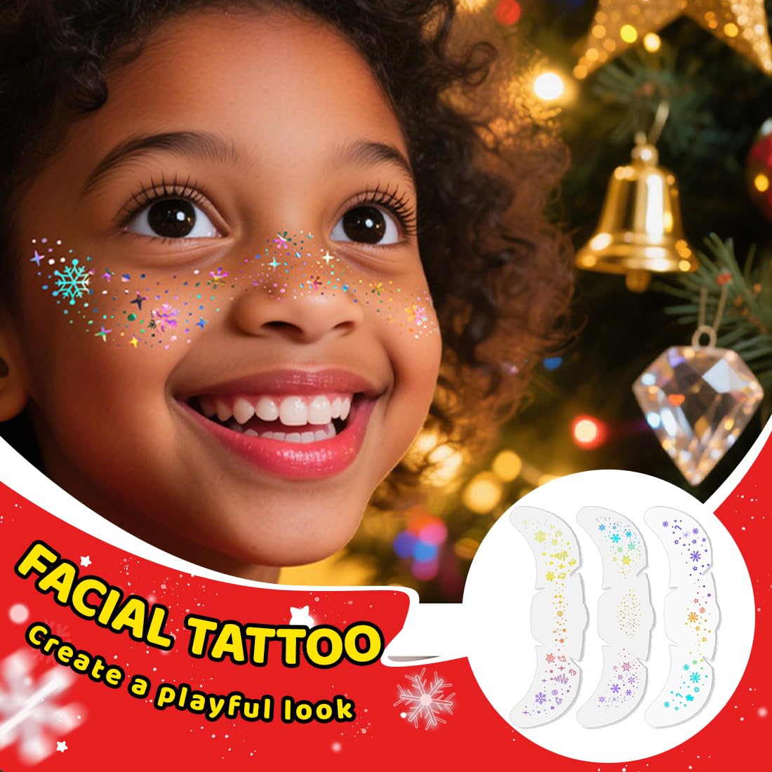Tomedeks Freckle tattoo 10pcs,glitter temporary tattoos for kids adults,Christmas glitter freckles face tattoo,Including snowflakes - Image 4