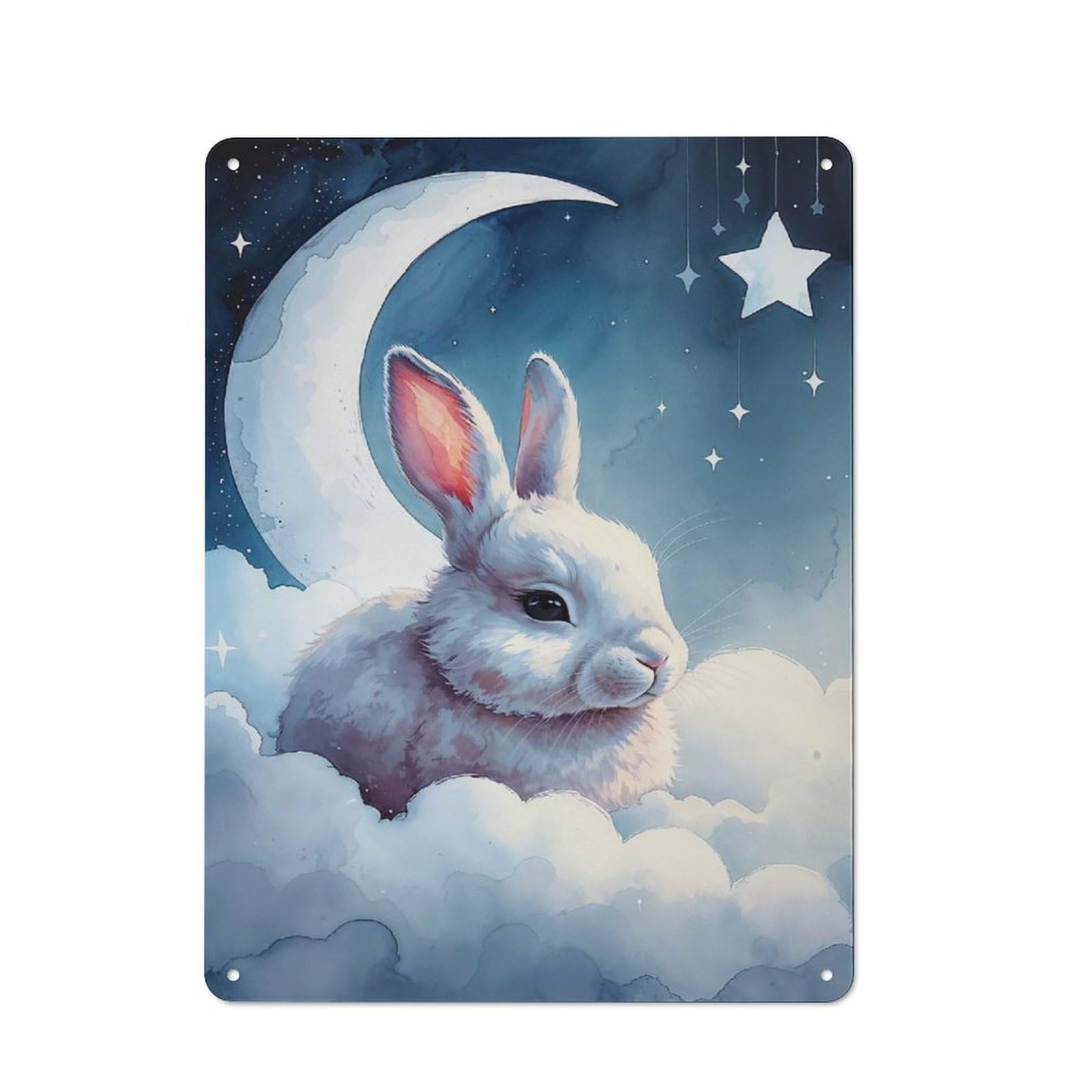 Junmoney Sleepy White Rabbit On Clouds Watercolor Shed Metal Sign With Design 40X30cm, Outdoor Room Shed Wall Decor For Greenhouse, Garden Room, Cafe Or Entryway