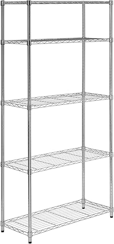 Honey-Can-Do Estantes ajustables resistentes de 5 niveles, estante de almacenamiento de metal con capacidad de estante de 200 libras, cromo, 14