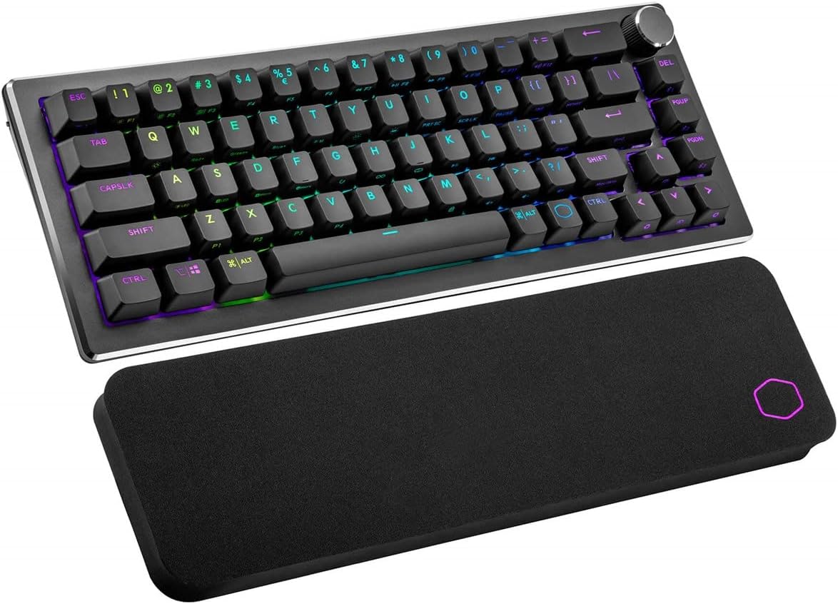 Cooler Master CK721 65% híbrido inalámbrico 2,4 GHz/Bluetooth teclado mecánico para juegos gris espacial, interruptores lineales rojos, RGB personalizable, diseño ergonómico, dial de 3 vías, QWERTY (CK-721-GKTR1-US)