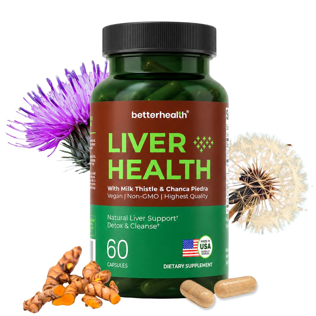 BetterHealth – Suplemento fitoterápico de cardo-mariano com extrato de alcachofra, raiz de dente-de-leão, cúrcuma, schisandra e gengibre – 60 cápsulas