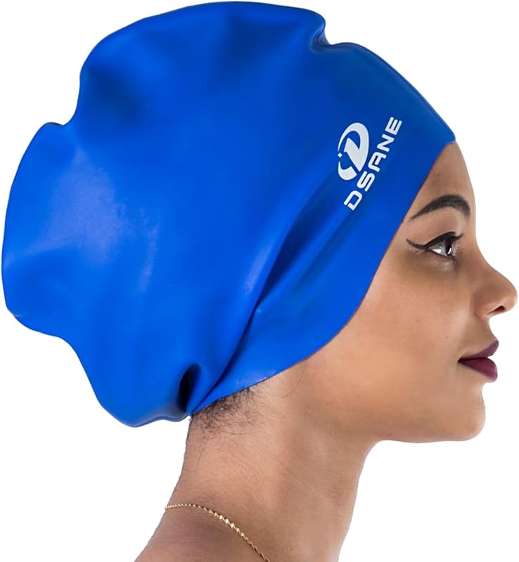 Touca de natação Dsane XX-Large em silicone azul com protetor nasal e tampões de ouvido