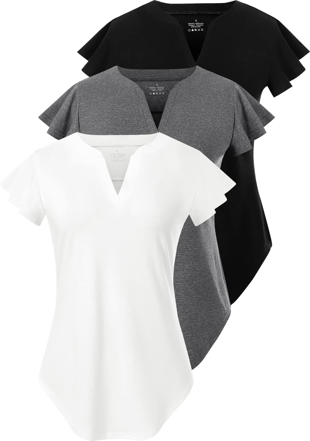 Star Vibe 3 Pack Women’s V-Neck T-Shirts Short Sleeve Summer Tops Casual Ruffle Sleeve Tee Shirt Slim Fit Blouses