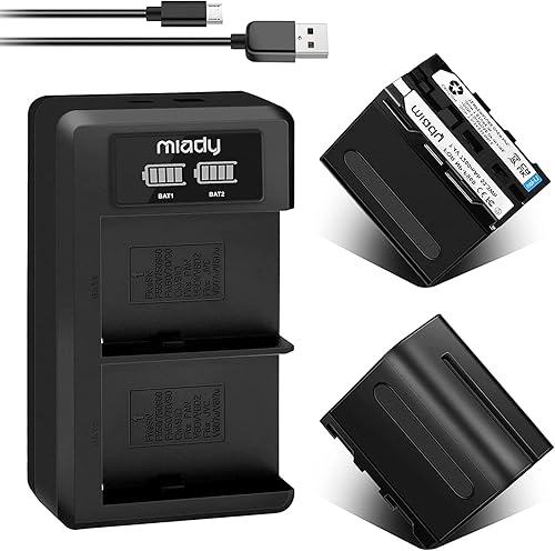 Miady Paquete de 2 baterías de repuesto Sony NP-F970 y cargador USB dual para batería Sony NP-F970 NP-F930 NP-F950 NP-F960 NP-F550 NP-F530 NP-F330