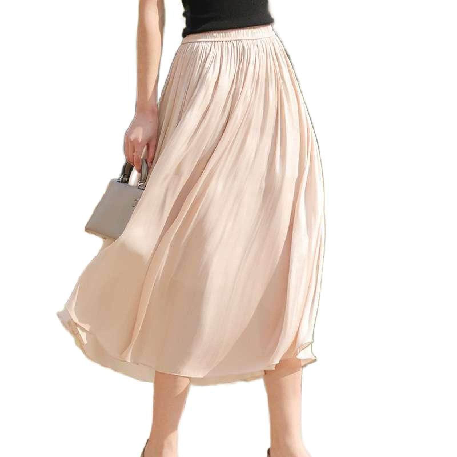 Jupe Taille Haute en Satin De Soie pour Femme - Jupe Trapèze D'Été De Couleur Unie Jupe Trapèze en Maille Jupe Mi-Longue Polyvalente Jupe Parapluie Élancée, Jupe Drapée Douce Et Soyeu