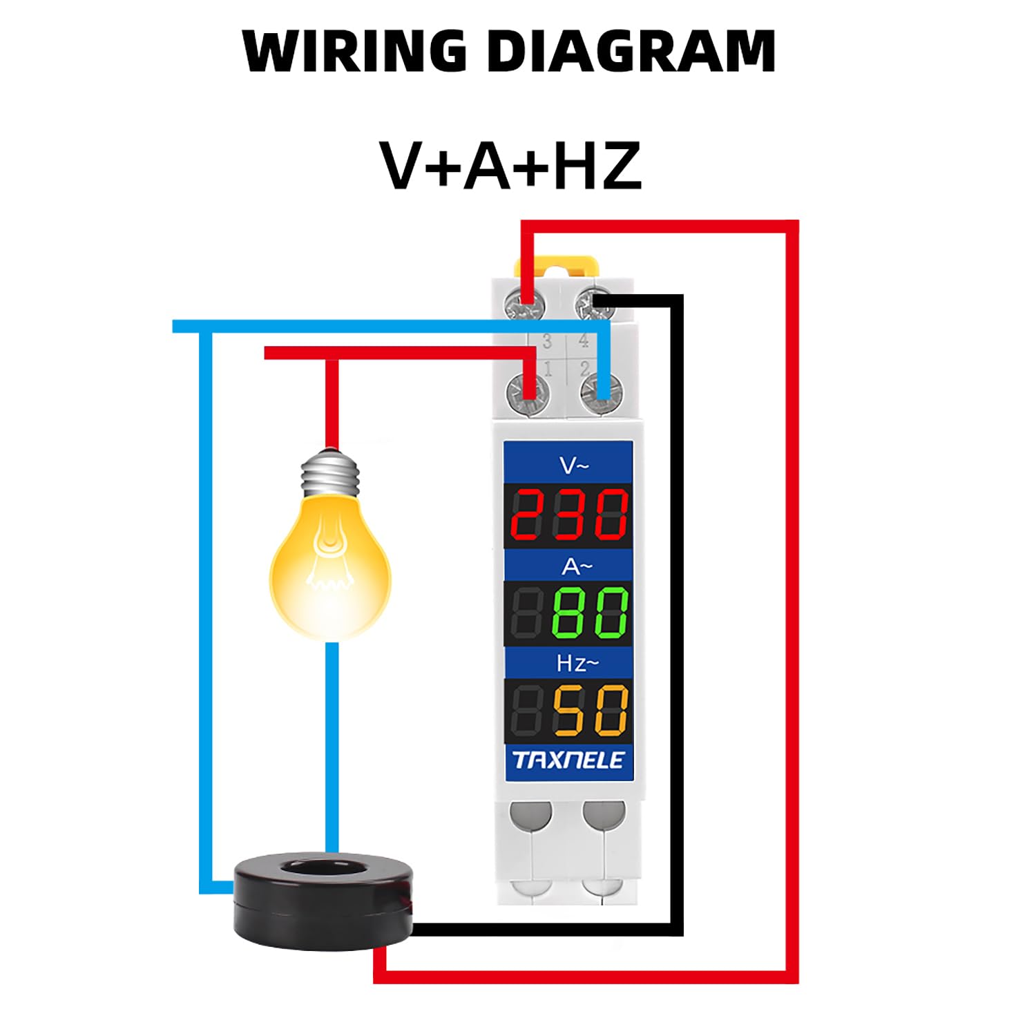 Din Rail 18mm Voltage Current HZ Meter AC 80-500V 110V 220V 380V 100A Modular Voltmeter Ammeter LED Indicator Digital Volt Tester with CT (V+A+HZ)