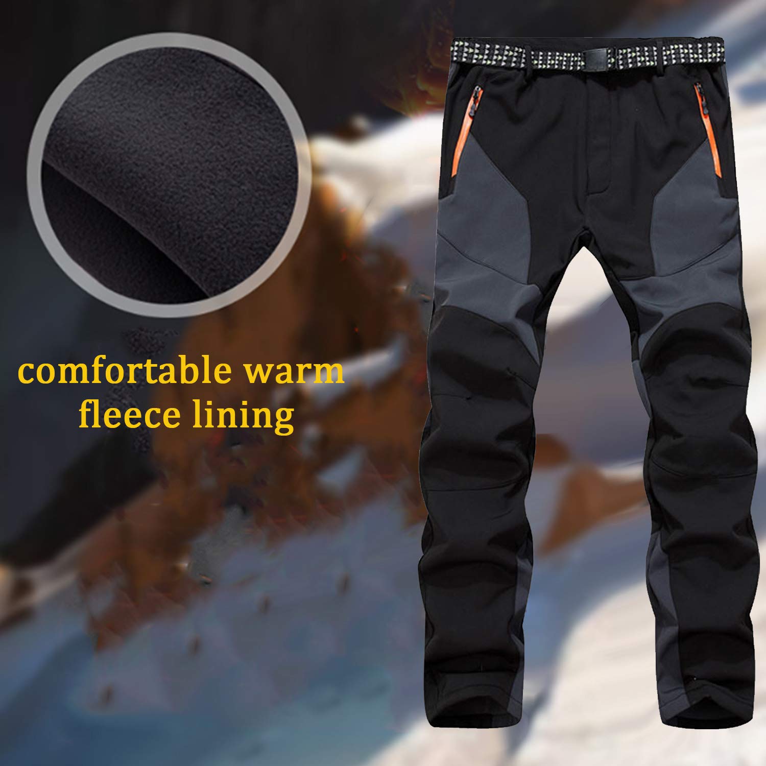 SUKUTU Pantaloni da Trekking per Uomo Softshell da Esterno Pantaloni in Pile Ispessimento Pantaloni Lunghi da Sci Sportivi Antivento Caldi e Impermeabili