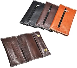 FRCOLOR 防水レザー折りポーチ タバコケース付きジッパー内ポケット 喫煙用品収納袋 室内外出兼用 レザー調 ソフトタッチ 男女兼用 ポータブル収納バッグ ライトブラウン