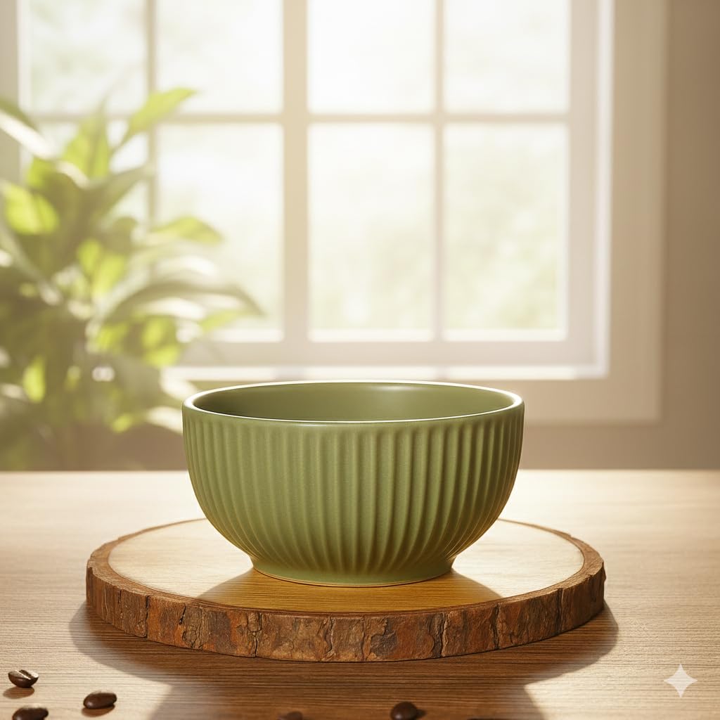 IZZYLYF 'Olive Ridge' Ceramic Snack Bowl Set of 2 (500 ml Each) | Microwave & Dishwasher Safe Bowl Set for Party, Dinner Table & Gifting | Stylish & Fancy Bowl Set for Snacks, Desserts & Salads 4