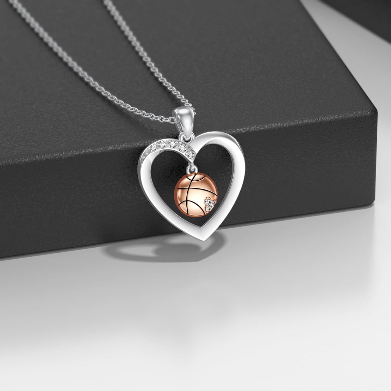 Diamond Basketball Necklace for Women 925 Sterling Silver Basketball Heart Pendant with Lab Grown Diamonds Sport Jewelry Gifts for Players Team Sports Fans - Image 3