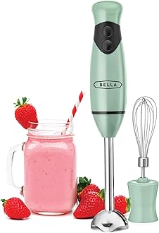 bella 2-Speed Hand Immersion Blender with Whisk Attachment, 250 Watt, Sage, Immersion Blender with Dishwasher Safe Whisk & Blending Attachments for Food Prep (17576)