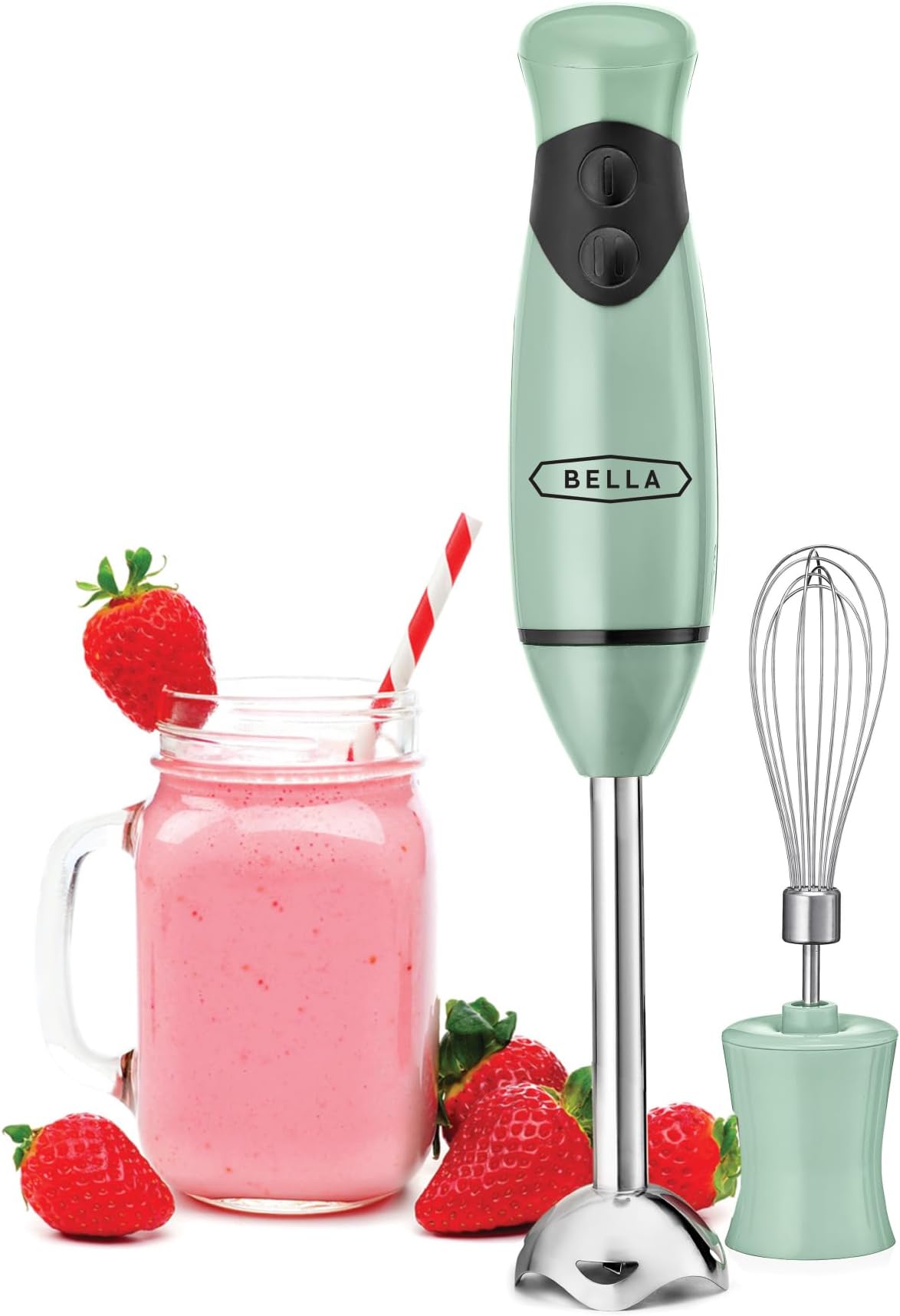 2-Speed Hand Immersion Blender with Whisk Attachment, 250 Watt, Sage, Immersion Blender with Dishwasher Safe Whisk & Blending Attachments for Food Prep (17576)